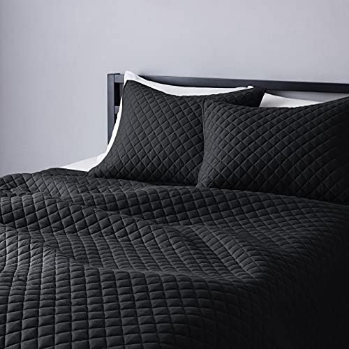 Amazon Basics Cotton Jersey Quilt And Sham Bed Set, Down-Alternative Quilt - Twin/Twin XL, Navy Blue
