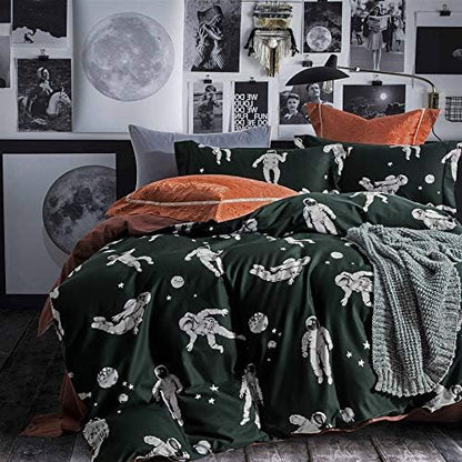  MILDLY 100% Egyptian Cotton Duvet Cover Set Gradient Blue Leaves Printed Comforter Cover Set Farmhouse Plant Reversible Baby Blue Bedding Set King Size With Zipper Closure & Corner Ties