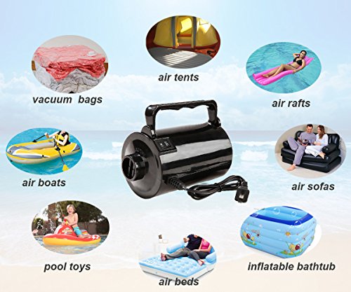 Electric Air Pump For Inflatable Pool Toys - High Power Quick-Fill Air Mattress Inflator Deflator Pump For Pool Float Raft Airbed With 3 Nozzles, 320W, 110V AC, 1.6PSI, Air Flow 26CFM