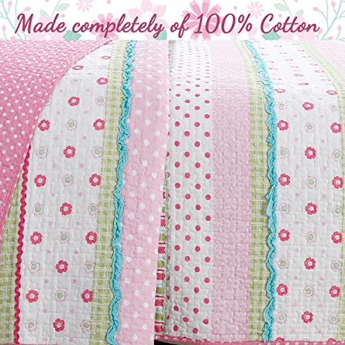  Cozy Line Home Fashions Soft Bright Greta Pastel Design Girl 100% Cotton Reversible Quilt Bedding Set, Coverlet, Bedspread (Queen - 3 Piece)