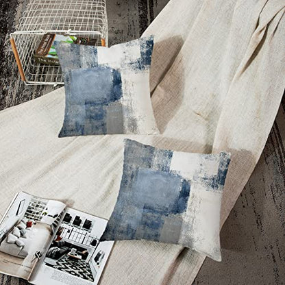  Emvency Set Of 2 Blue White And Gray Throw Pillow Covers Modern Abstract Painting Decorative Pillow Cases Home Decor Standard Square 20x20 Inches Pillowcases