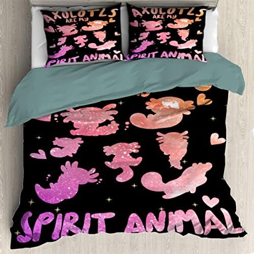  Ottoy Cute Axolotl Lightweight Comfortable 3 Pieces Duvet Cover Luxury Soft Bedding Quilt Set With Pillow Shams Full/Queen Size(No Comforter) 104"X90"