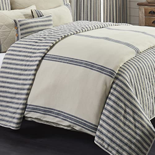  Market Place Blue Grain Sack Stripe Queen Duvet Cover