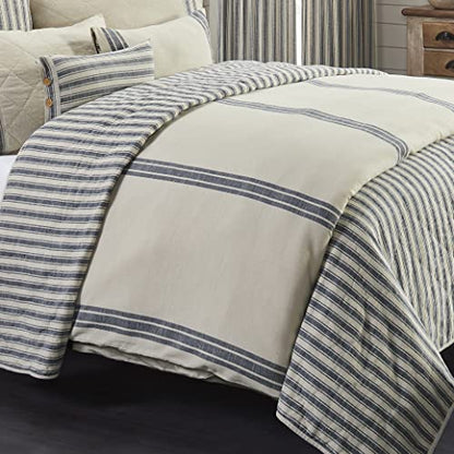  Market Place Blue Grain Sack Stripe Queen Duvet Cover