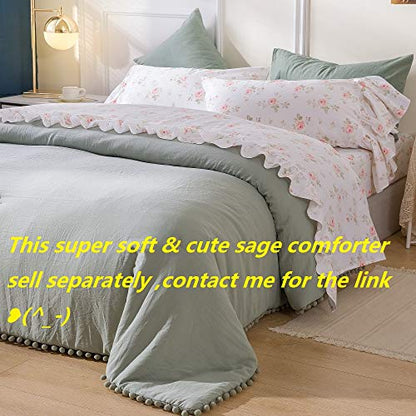  Ueen's House Shabby Floral Bed Sheet Set 4-Piece Queen Size French Country Ruffle Bed Sets