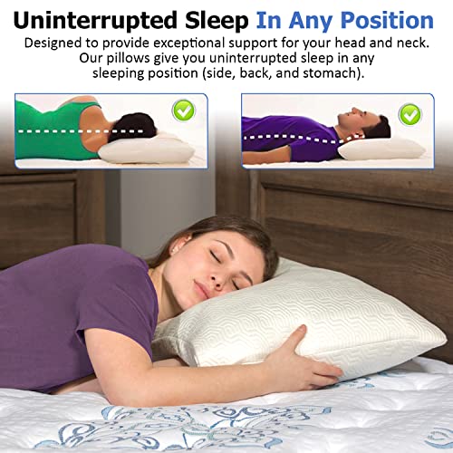  2 Pack King Size Bamboo Pillow, Memory Foam Pillows For Sleeping, Adjustable Bamboo Pillow Set For Back, Stomach, Side Sleeper - Washable And Removable Case King (Pack Of 2)