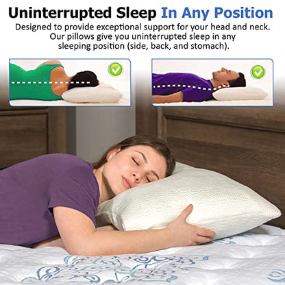  2 Pack King Size Bamboo Pillow, Memory Foam Pillows For Sleeping, Adjustable Bamboo Pillow Set For Back, Stomach, Side Sleeper - Washable And Removable Case King (Pack Of 2)