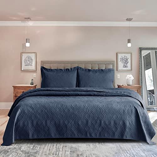  MYCRAFT King Quilt Bedding Set 3 Piece Lightweight Soft Coverlet - Bedspread Set For All Seasons(1 Quilt,2 Pillow Shams)