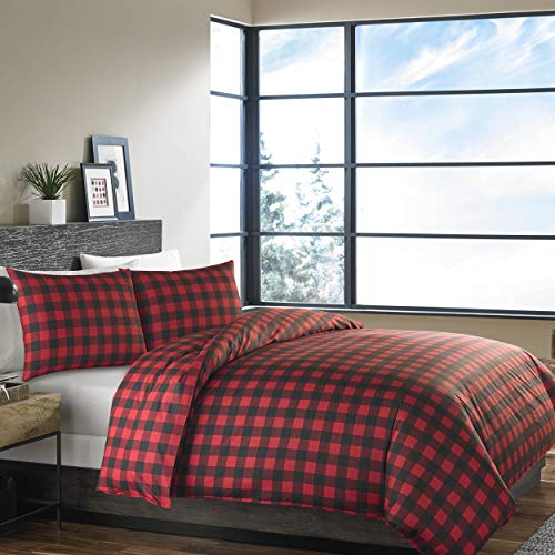 Eddie Bauer - Queen Duvet Cover Set, Cotton Reversible Bedding, Buffalo Plaid Home Decor For All Seasons (Red/Black, Queen)