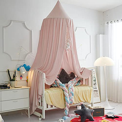  Bed Canopy For Girls Kids,Princess Round Dome Children Dreamy Mosquito Net Bedding Girls Room Castle Play Tent Hanging House Decor Reading Nook Canopies (Beige Pink)