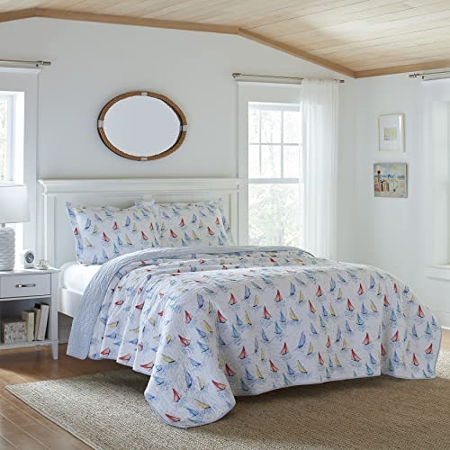  Laura Ashley Home - Ahoy Collection - Quilt Set - 100% Cotton, Reversible, Lightweight & Breathable, Pre-Washed For Added Softness, King, Bright