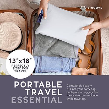  Lincove Canadian Down Feather Travel Pillow - Plush Luxury Pillows To Support Head, Neck, While Sleeping On Airplanes, Cars, Camping, Hotels & Home - Comfortable Vacation Sleeping Essential, 13"x18"