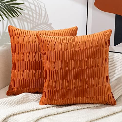  ETASOP 2Pack White Velvet Pillow Covers With Wave Striped Decorative, Luxury Soft Cushion Cases For Farmhouse Couch Sofa Living Room,18x18 Inches