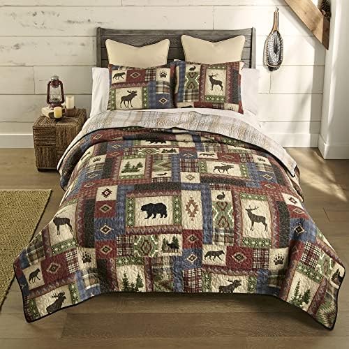  Full/Queen Bedding Set - 3 Piece - Green Forest Lodge Quilt Set With Full/Queen Quilt And Two Standard Pillow Shams - Fits Queen Size And Full Size Beds - Machine Washable