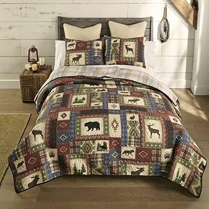  Full/Queen Bedding Set - 3 Piece - Green Forest Lodge Quilt Set With Full/Queen Quilt And Two Standard Pillow Shams - Fits Queen Size And Full Size Beds - Machine Washable