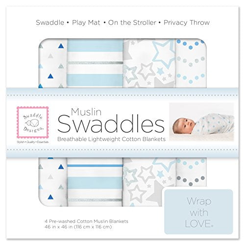  SwaddleDesigns Cotton Muslin Swaddle Blankets, Set Of 4, Pastel Pink Butterflies And Posies, 46x46 Inch (Pack Of 4)