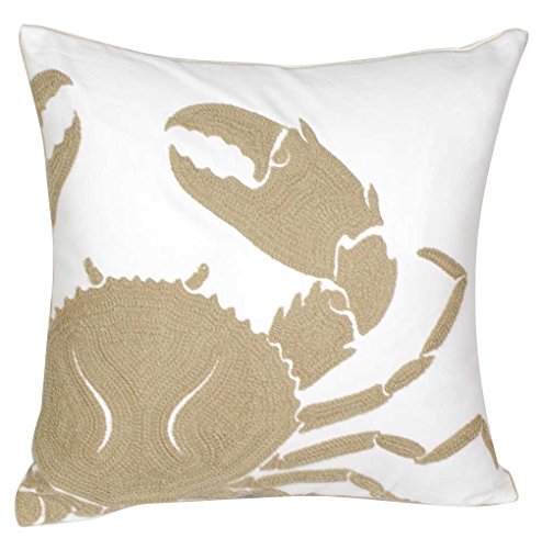  DECOPOW Embroidered Crab Throw Pillow Cover,Square 18 Inches Decorative Crab Canvas Pillow Cover For Nautical Style Deco By (Wheat-Crab-New)