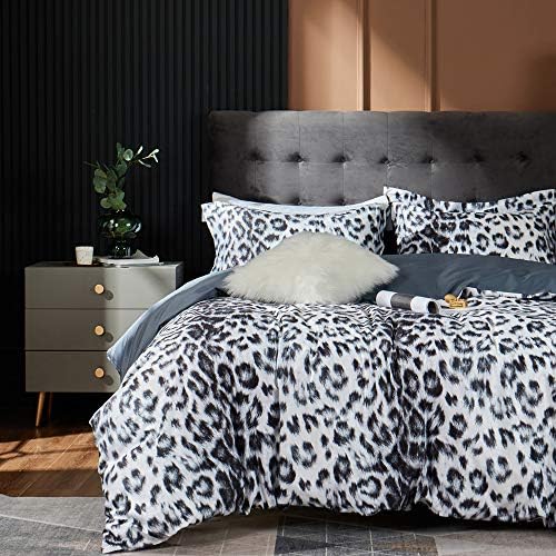  MILDLY 100% Egyptian Cotton Duvet Cover Set Gradient Blue Leaves Printed Comforter Cover Set Farmhouse Plant Reversible Baby Blue Bedding Set King Size With Zipper Closure & Corner Ties
