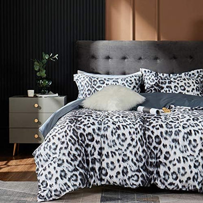  MILDLY 100% Egyptian Cotton Duvet Cover Set Gradient Blue Leaves Printed Comforter Cover Set Farmhouse Plant Reversible Baby Blue Bedding Set King Size With Zipper Closure & Corner Ties