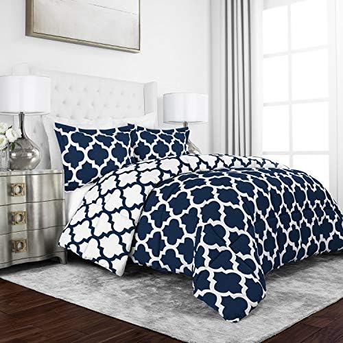  Sleep Restoration Luxury Goose Down Alternative Reversible Quatrefoil Comforter - Premium All Season Duvet - King/Cal King - Gray