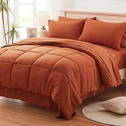  Anluoer Queen Size Bed In A Bag 7 Pieces, Sage Green Bed Comforter Set With Comforter And Sheets, All Season Bedding Sets With 1 Comforter, 2 Pillow Shams, 2 Pillowcases, 1 Flat Sheet,1 Fitted Sheet