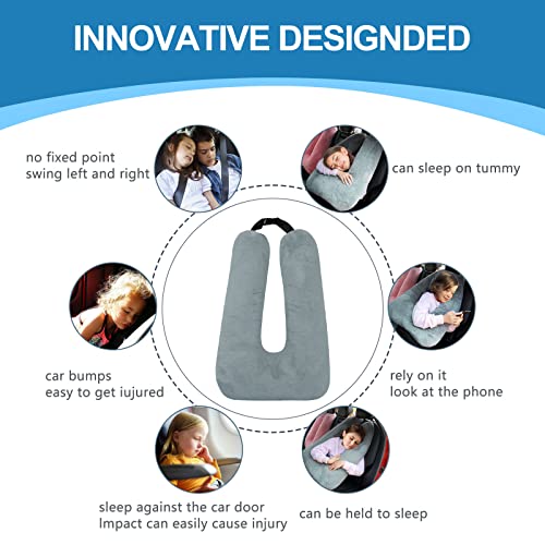  Travel Pillow Car Sleeping Long Journeys Pillows For The Back Seat Adults And Children On Head Support And Body Support U-Shaped Pillows(Grey)