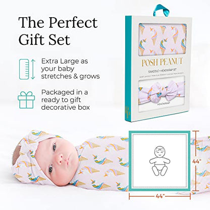  Posh Peanut Baby Swaddle Blanket, Premium Soft Päpook Bamboo Swaddles Wrap & Headband Set, Anti Stink Lightweight Breathable Infant Receiving Swaddling Blankets, Large Boy & Girl Newborn Shower Gift