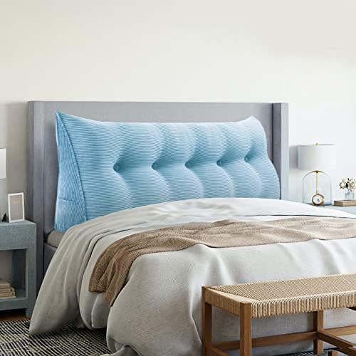  YXCSELL Headboard Wedge Pillow Triangular Bolster Pillows For Daybed Sofa Cushion Corduroy Large Support Backrest Bed Rest Reading Pillow Lumbar Positioning Upholstered (Sky Blue,Twin)