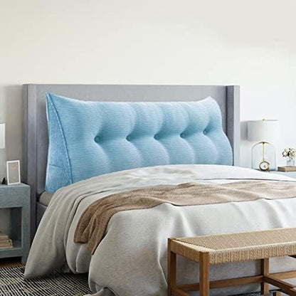  YXCSELL Headboard Wedge Pillow Triangular Bolster Pillows For Daybed Sofa Cushion Corduroy Large Support Backrest Bed Rest Reading Pillow Lumbar Positioning Upholstered (Sky Blue,Twin)
