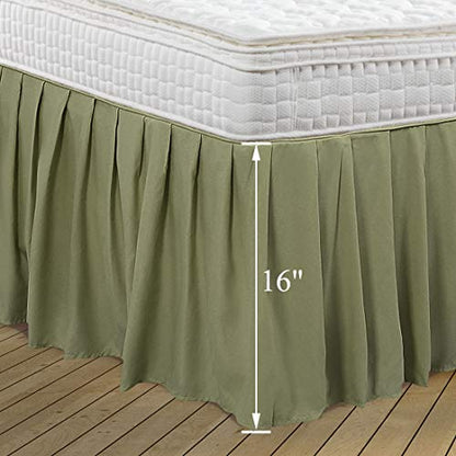  Ruffled Bed Skirt Polyester Brushed Hotel Quality Durable Solid Wrinkle And Fade Bedroom 16 Inch Drop Queen Olive Green