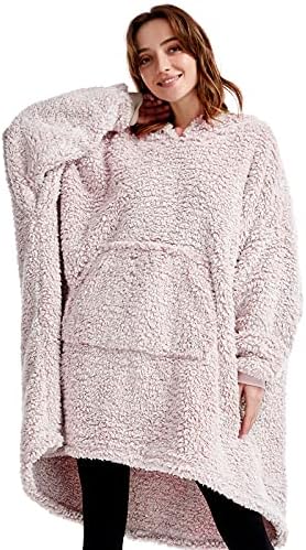  HORIMOTE HOME Cozy Sherpa Wearable Blanket Hoodie Mother S Day Gifts For Mom Gift Idea,Hooded Snuggle Blanket,Oversized Blanket Sweatshirt-Super Warm Light Weight, Pink