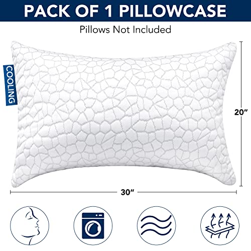  Cooling Fiber Pillow Cover Queen Size 1 Pack, Luxury Bamboo Pillow Cover For Hotel Pillows Memory Foam Pillows Down Pillow With Smooth Zipper, Cool Pillow Case For Hot Sleepers-Machine Washable Cover