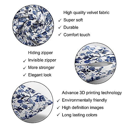  Body Pillowcase, Bohemian Flower Ultra Soft Colorful Velvet Full Long Body Pillow Covers 20 X 54 With Zipper, Total Boho Floral Body Pillow Protector, For Adults Women And Men (Blue White)