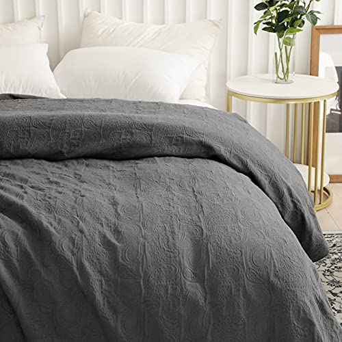 100% Cotton Bedspread Jacquard Super Soft Pattern Quilt Textured Coverlet Home Collection Reversible - Princeton Dark Grey, Twin