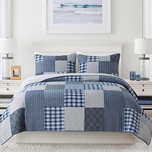  Cotton 3-Piece Quilt Set - Queen Size With 2 Shams: In The Mist Farmhouse Patchwork Bedding, Country Quilted Bedspread, Gray Bedding Lodge Comforter, Bedspreads & Coverlets