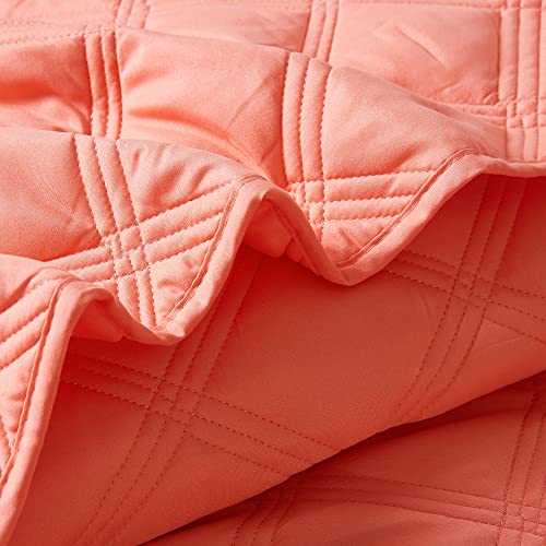  Home Soft Things 3 Piece Charleston Down Alternative Quilted Bed Spread Set, Soft Warm Plaid Diamond Pattern Quilt Coverlet Bedding Cover Set, Coral, Queen 100" X 106"