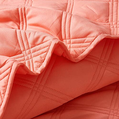  Home Soft Things 3 Piece Charleston Down Alternative Quilted Bed Spread Set, Soft Warm Plaid Diamond Pattern Quilt Coverlet Bedding Cover Set, Coral, Queen 100" X 106"