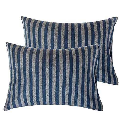  NTBAY 2 Pack 100% Organic Jersey Cotton Toddler Pillowcases, Super Soft And Breathable Yarn-Dyed 13x18 Nursery Pillow Cases With Envelope Closure, 13"x18", Camel And Beige Stripe