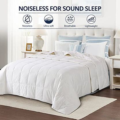  Down Blanket, Extra Lightweight Summer Comforter/Duvet Insert, Noiseless & Extra Soft, 400 Thread Count,King Size 106x90 Inches,12 Ounce Fill Weight, White……