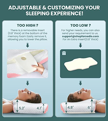  Famedio Adjustable Cervical Pillow For Neck Pain Relief, Hollow Contour Memory Foam Pillows Plus Support, Odorless Orthopedic Bed Pillows For Sleeping, Shoulder Pillow For Side Back Stomach Sleeper
