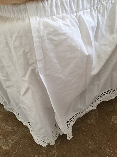  100% Thick Cotton Material With Hand Crochet Lace Easy Fit Bed Skirt Dust Ruffle (Crochetskirt-King/Calking, Beige)