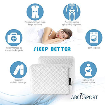 Abco Tech Memory Foam Knee Pillow | Leg Wedge Pillow For Back Pain, Side Sleeper Pillow, Pregnancy, Spine Alignment, And Pain Relief | Breathable And Comfortable Contour Pillow With Washable Cover