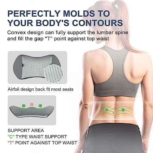  JUKAMO Lumbar Support Pillow For Office Chair And Car Seat With Adjustable Strap, Anti-Slip Back Support Pillow For Lower Back Pain Relief, Ergonomic Memory Foam With Washable Cover For Bed, Travel