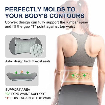  JUKAMO Lumbar Support Pillow For Office Chair And Car Seat With Adjustable Strap, Anti-Slip Back Support Pillow For Lower Back Pain Relief, Ergonomic Memory Foam With Washable Cover For Bed, Travel