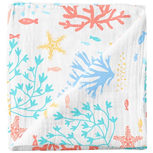  Cheekie Monkie Soft Bamboo Muslin Baby Newborn Infant Swaddle Wrap Blanket/Receiving Blanket - Coral Print For Boys And Girls