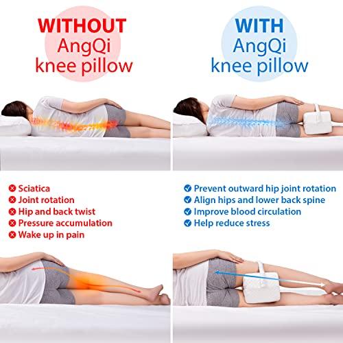  AngQi Knee Pillow For Side Sleepers, Leg Pillow For Lower Back Pain, Memory Foam Knee Support Pillow, Orthopedic Knee Pillow For Sleeping Hip Pain, Sciatica - With Leg Strap And Washable Cover