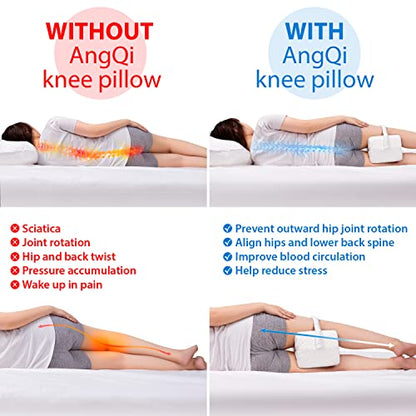  AngQi Knee Pillow For Side Sleepers, Leg Pillow For Lower Back Pain, Memory Foam Knee Support Pillow, Orthopedic Knee Pillow For Sleeping Hip Pain, Sciatica - With Leg Strap And Washable Cover
