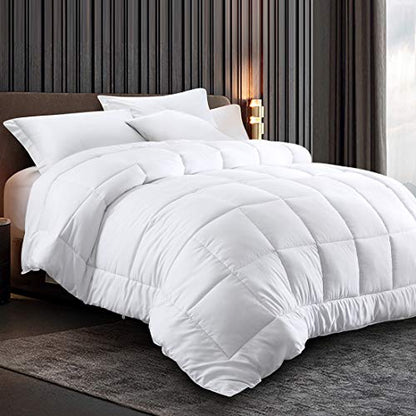  Comforter Queen Size White All Season Reversible Down Alternative Duvet Insert With Corner Tabs - Quality Winter Warm Soft Comforter (White,Queen,88"x88")