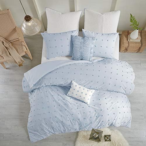  Duvet Set 100% Cotton Jacquard, Tufts Accent, Shabby Chic All Season Cover For Comforter, Matching Shams, Decorative Pillows, Full/Queen (88 In X 92 In), Charcoal 7 Piece