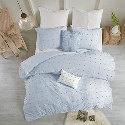  Duvet Set 100% Cotton Jacquard, Tufts Accent, Shabby Chic All Season Cover For Comforter, Matching Shams, Decorative Pillows, Full/Queen (88 In X 92 In), Charcoal 7 Piece